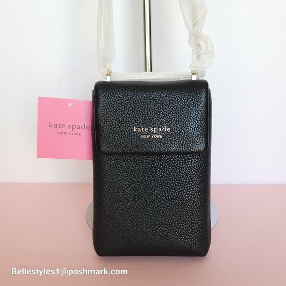 KATE SPADE Bradley North/South Pebbled Leather Phone Crossbody- Black color 🎈⭐ - Picture 2 of 16